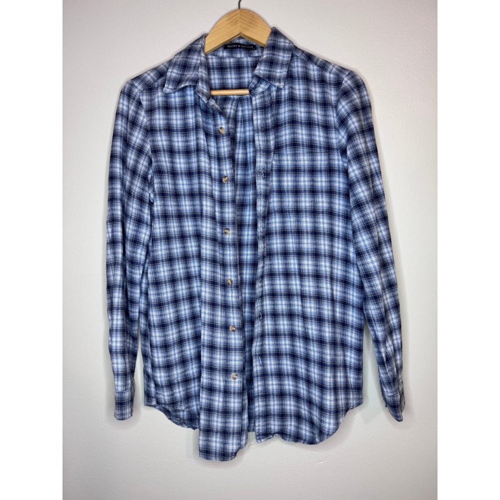 Brandy Melville Blue Plaid Button Front Flannel Shirt OS